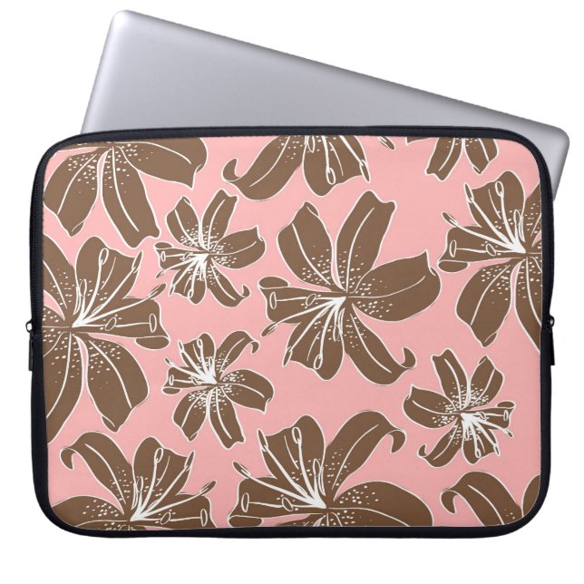 Girly hübsches Rosa und Brownblumendruck-Linie Laptopschutzhülle (Vorderseite)