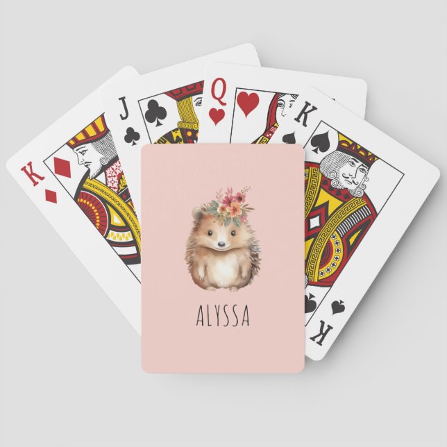 Girly Igel Personalisiert Spielkarten (Rückseite)