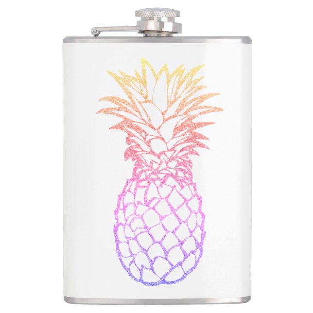 Girly Imitat-Glitzer-Ananas-weiße Flasche 8oz Flachmann (Vorderseite)