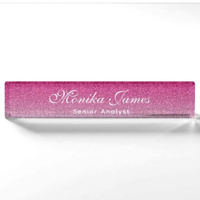 Girly Imitats Glittery Hot Pink Ombre Namensplakette (Vorderseite)
