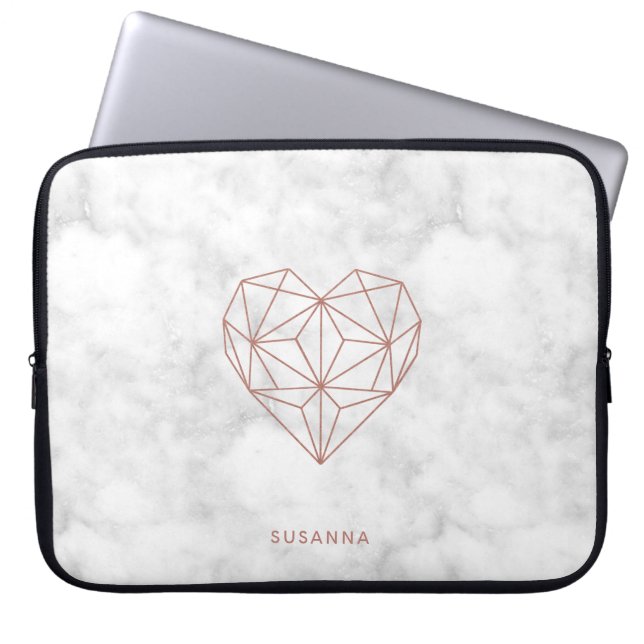 Girly Imitats Rose Gold Foil Geometrisches Herz |  Laptopschutzhülle (Vorderseite)