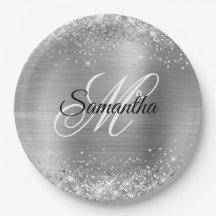 Girly Imitats Silver Glittery Foil Monogram