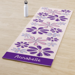 Girly Indigo Pink Name Blume Doodle Muster Yogamatte