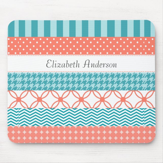 Girly Koralle und aquamarines Washi Band-Muster Mousepad (Vorne)