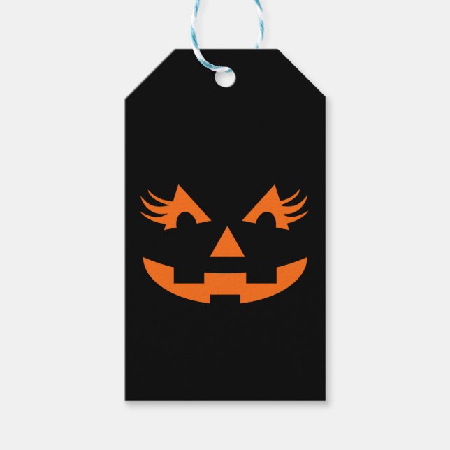 Girly Kürbislaterne Halloween Geschenkanhänger (Vorderseite)