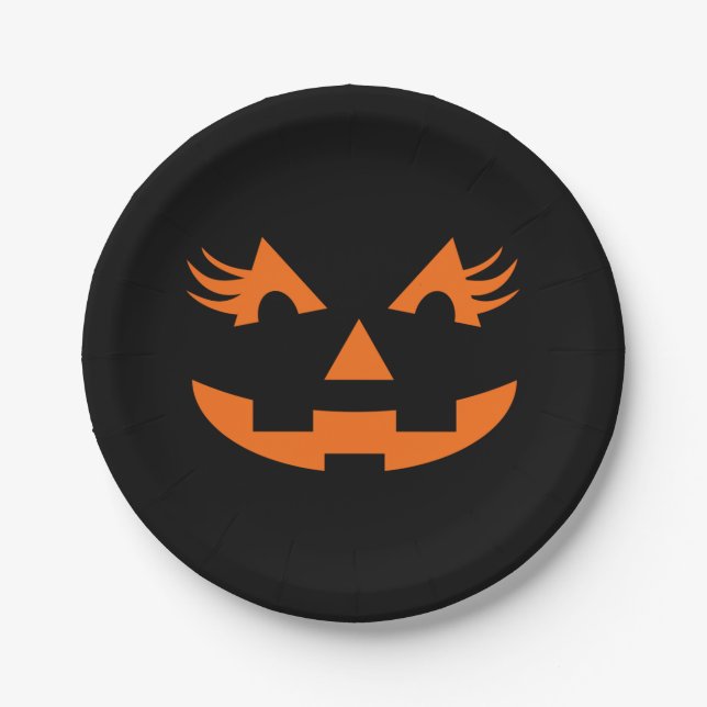 Girly Kürbislaterne Halloween Pappteller (Vorderseite)