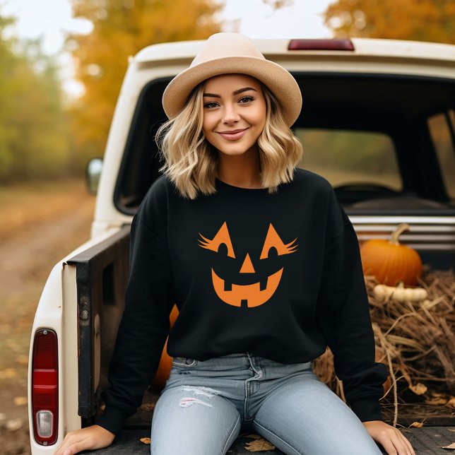 Girly Kürbislaterne Pumpkin Face Halloween Sweatshirt (Von Creator hochgeladen)