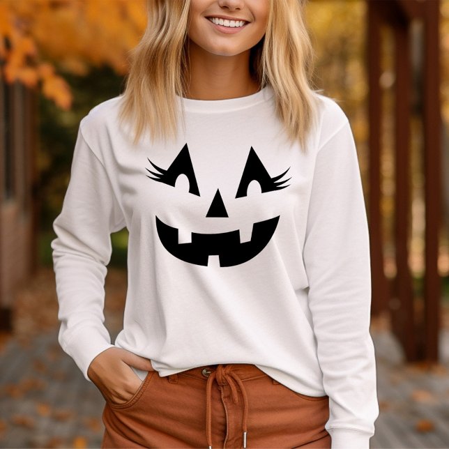 Girly Kürbislaterne Pumpkin Face Halloween T-Shirt (Von Creator hochgeladen)