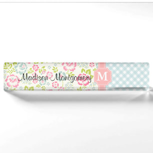Girly Land-mit Blumenpersonalisiertes Namensplakette