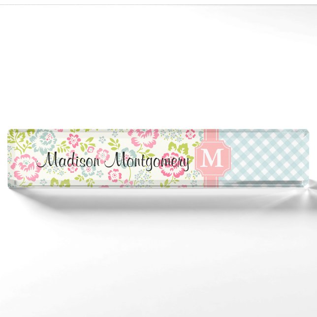 Girly Land-mit Blumenpersonalisiertes Namensplakette (Vorderseite)