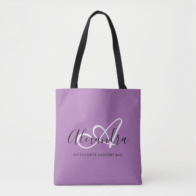 Girly Lavander Chic Trendy Elegante Script Monogra Tasche (Vorderseite)