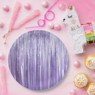 Girly Lavendel Lila Glam Tinsel Streifen Pappteller