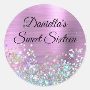 Girly Lavender Foil Holo Glitzer Geburtstag Runder Aufkleber