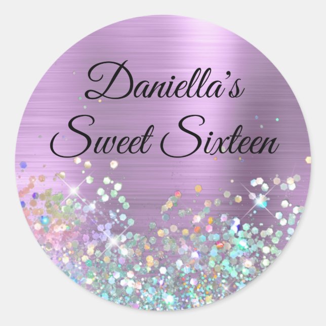 Girly Lavender Foil Holo Glitzer Geburtstag Runder Aufkleber (Vorderseite)