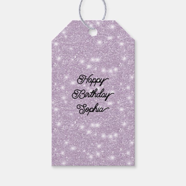 Girly Lavender Glitter Sparkle Birthday Geschenkanhänger (Vorderseite)