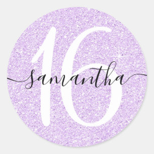 Girly Lavender Imitate Glitzer Personalisiert 16 Runder Aufkleber