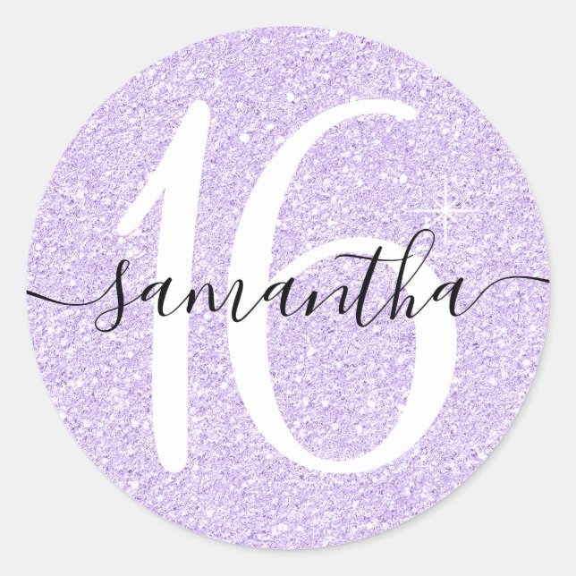 Girly Lavender Imitate Glitzer Personalisiert 16 Runder Aufkleber (Vorderseite)