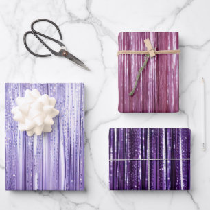 Girly Lavender Lila Glam Tinsel Streifen Geschenkpapier Set