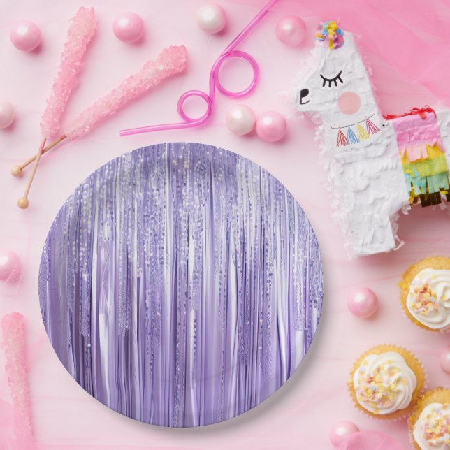 Girly Lavender Lila Glam Tinsel Streifen Pappteller (Party)