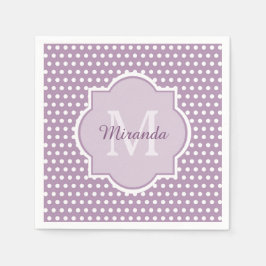 Girly Lavender Lila Polka Dots Monogramm und Name Serviette