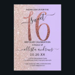 Girly Lavender Rose Gold Glitzer Ombre Sweet 16 Einladung<br><div class="desc">Diese hübsche 16 . Geburtstag-Geburtstagsfeier lädt zum Verweilen bei einer jungen Teenagertochter ein. Es verfügt über ein Imitat gedruckt funkelnd Rose Gold Glitzer groß, "16", auf einem einfachen pastellfarbenen Lavendel lila und Imitate Rose Gold Glitzer seitwärts Gradienten ombre Hintergrund. Es ist einfach, einzigartig, modern, hübsch und elegant! ***WICHTIGE HINWEIS FÜR...</div>