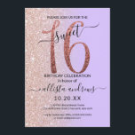 Girly Lavender Rose Gold Glitzer Ombre Sweet 16 Einladung<br><div class="desc">Diese hübsche 16 . Geburtstag-Geburtstagsfeier lädt zum Verweilen bei einer jungen Teenagertochter ein. Es verfügt über ein Imitat gedruckt funkelnd Rose Gold Glitzer groß, "16", auf einem einfachen pastellfarbenen Lavendel lila und Imitate Rose Gold Glitzer seitwärts Gradienten ombre Hintergrund. Es ist einfach, einzigartig, modern, hübsch und elegant! ***WICHTIGE HINWEIS FÜR...</div>