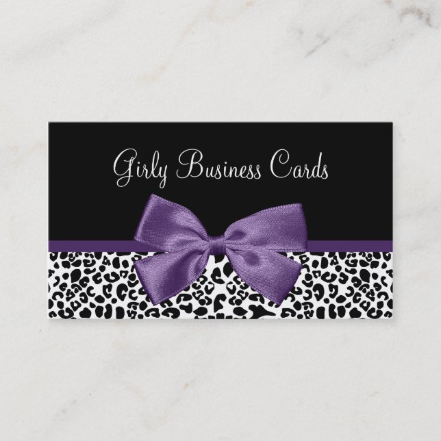 Girly Leopard Print Trendy Lila Ribbon Visitenkarte (Vorderseite)