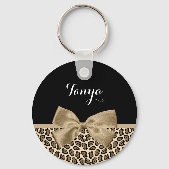 Girly Light Brown Jaguar Niedlich Brown Bow mit Na Schlüsselanhänger (Vorderseite)