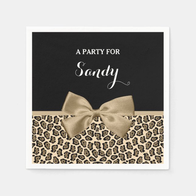 Girly Light Brown Jaguar Niedlich Brown Bow mit Na Serviette (Vorderseite)