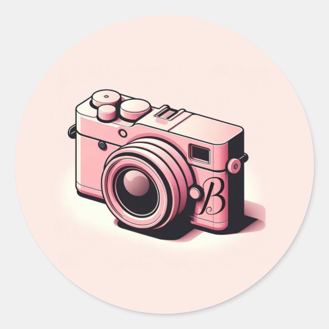 Girly Light Pink Camera Fotografie Personalisiert Runder Aufkleber (Vorderseite)