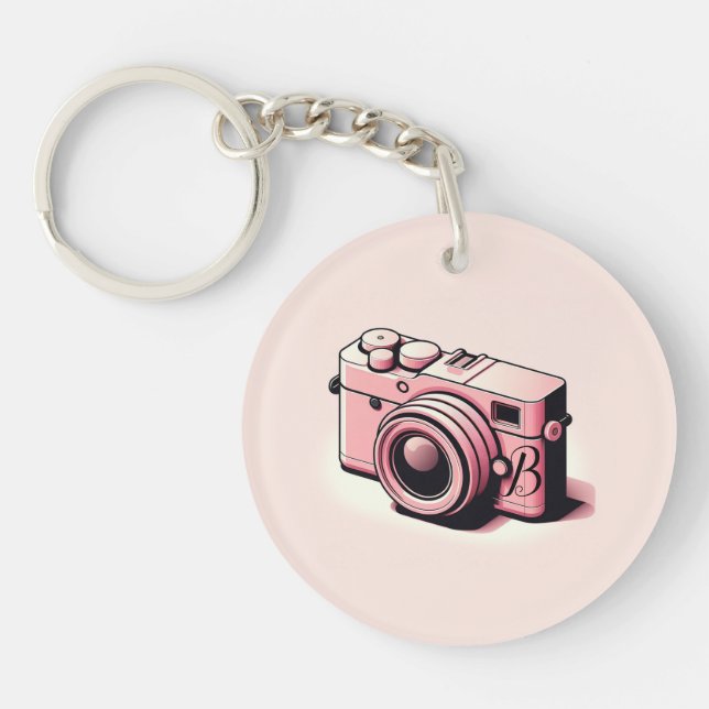 Girly Light Pink Camera Fotografie Personalisiert Schlüsselanhänger (Vorderseite)