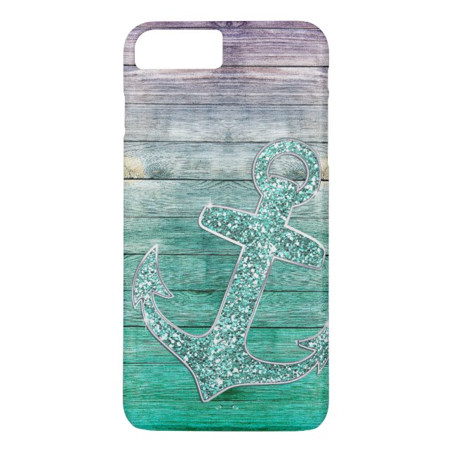 Girly lila Aqua-Anker-u. Holz-nautischblick Case-Mate iPhone Hülle (Rückseite)