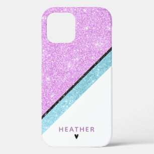 Girly Lila Blue Glitzer Stripe Case-Mate iPhone Hülle