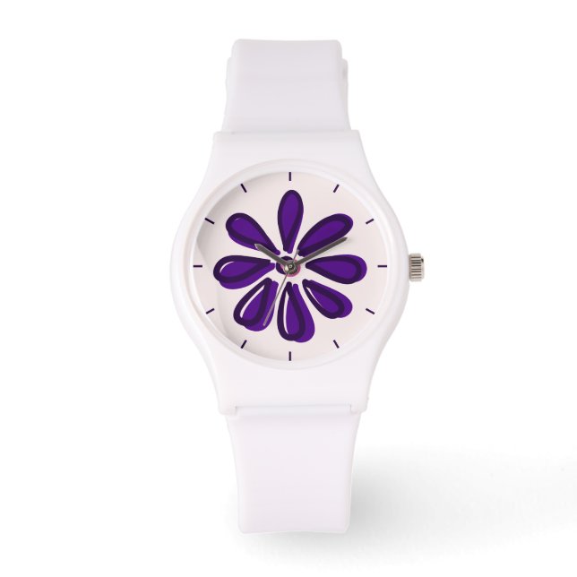 Girly Lila Blume Doodle Armbanduhr (Vorderseite)