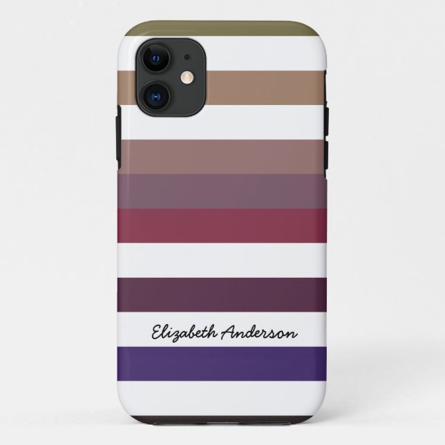 Girly lila breite horizontale Streifen mit Namen Case-Mate iPhone Hülle (Rückseite)