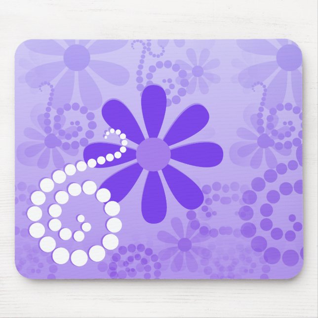 Girly Lila Daisy Retro Blume Muster Mousepad (Vorne)