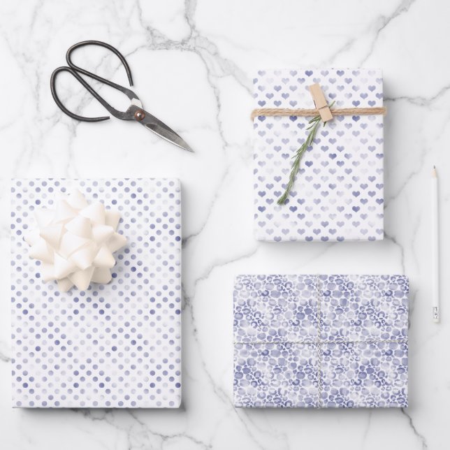 Girly Lila Dots Hearts Leopard Print Geschenkpapier Set (Vorderseite)