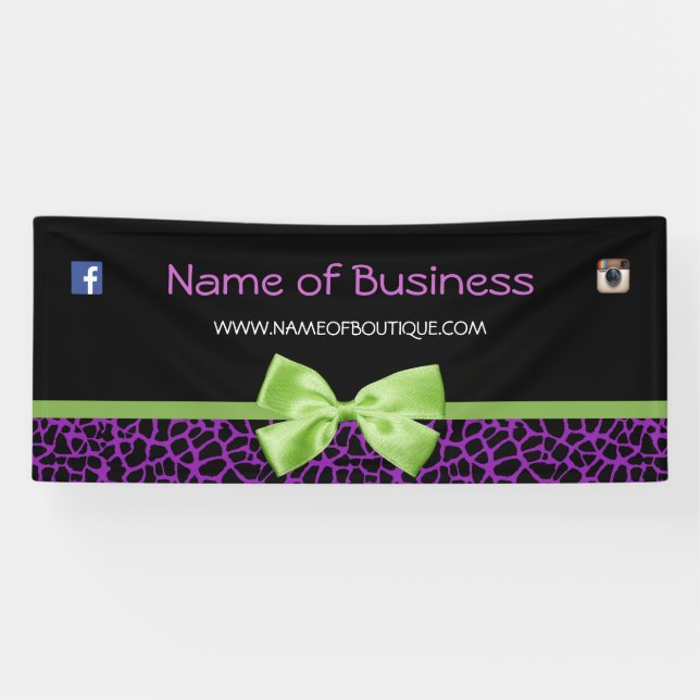 Girly lila Giraffen-Druck-niedliches grünes Band Banner (Horizontal)