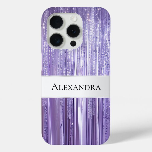 Girly Lila Glam Glitzy Tinsel Stripes Case-Mate iPhone Hülle (Rückseite)