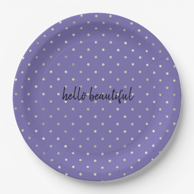 Girly Lila Glam Gold Dots Pappteller (Vorderseite)