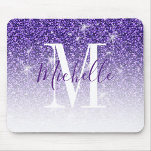 Girly Lila Glitter Funkeln Monogramm Name Mousepad