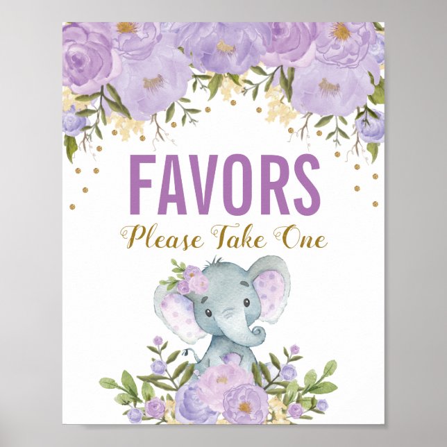 Girly Lila Gold Floral Elephant Favorit Sign Poster (Vorne)