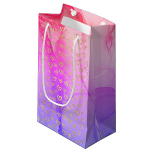 Girly Lila Gold Herz Kleine Geschenktasche Geschenktüte