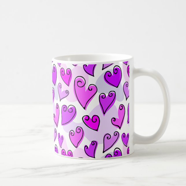 Girly Lila Hearts Niedlich Romantischer Valentinst Kaffeetasse (Rechts)