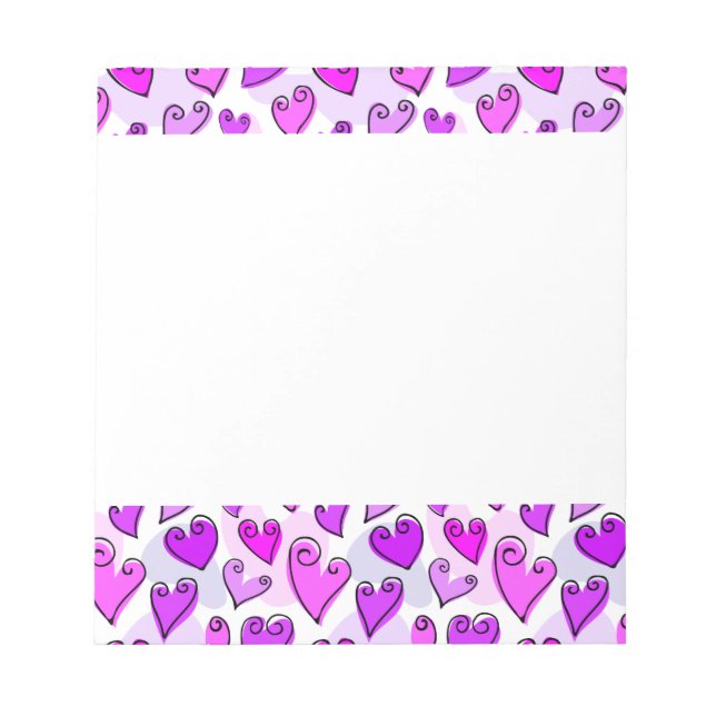 Girly Lila Hearts Niedlich Romantischer Valentinst Notizblock (Vorderseite)