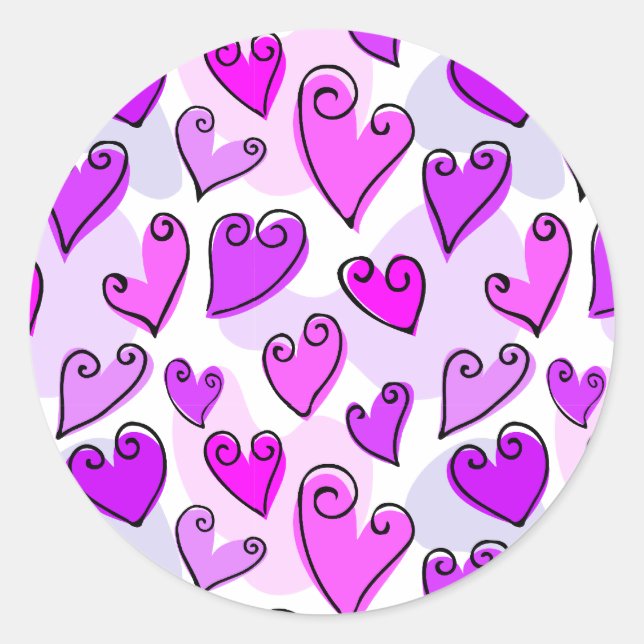Girly Lila Hearts Niedlich Romantischer Valentinst Runder Aufkleber (Vorderseite)