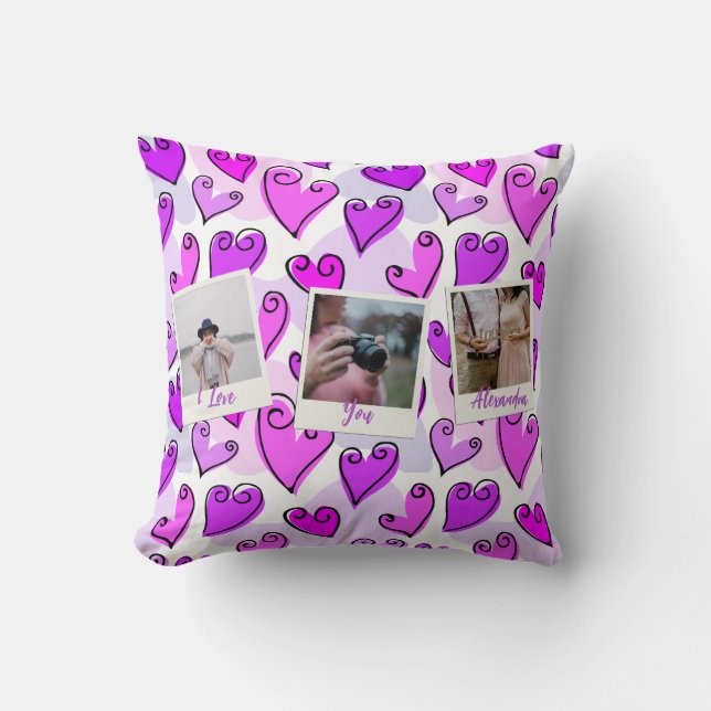 Girly Lila Hearts Niedlich Romantisches Valentinis Kissen (Vorderseite)