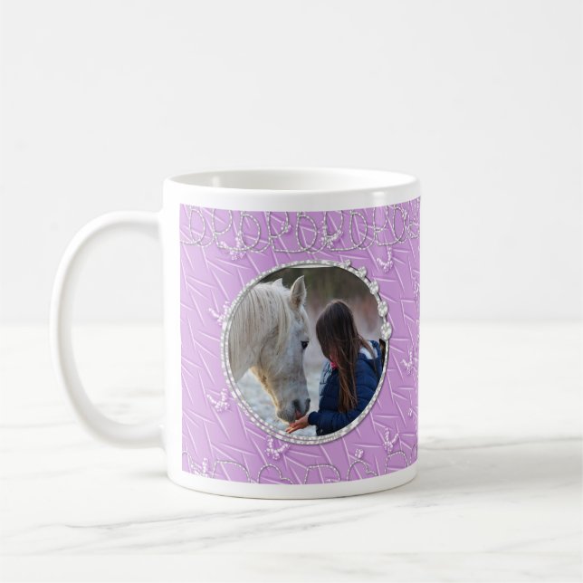 Girly Lila Imitate Funkelnd Zwei Foto Herzinfarkt Kaffeetasse (Links)