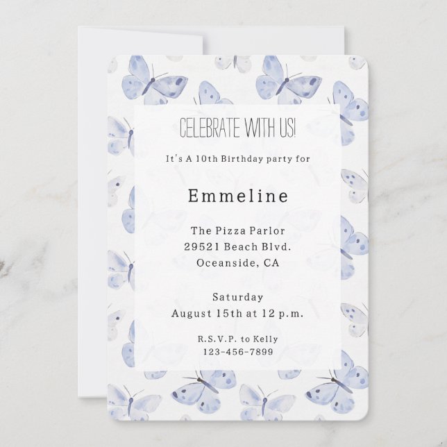 Girly Lila Lavender Butterflies Geburtstag Einladung (Vorderseite)