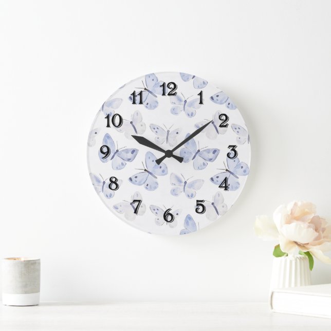 Girly Lila Lavender Butterflies Große Wanduhr (Zuhause)